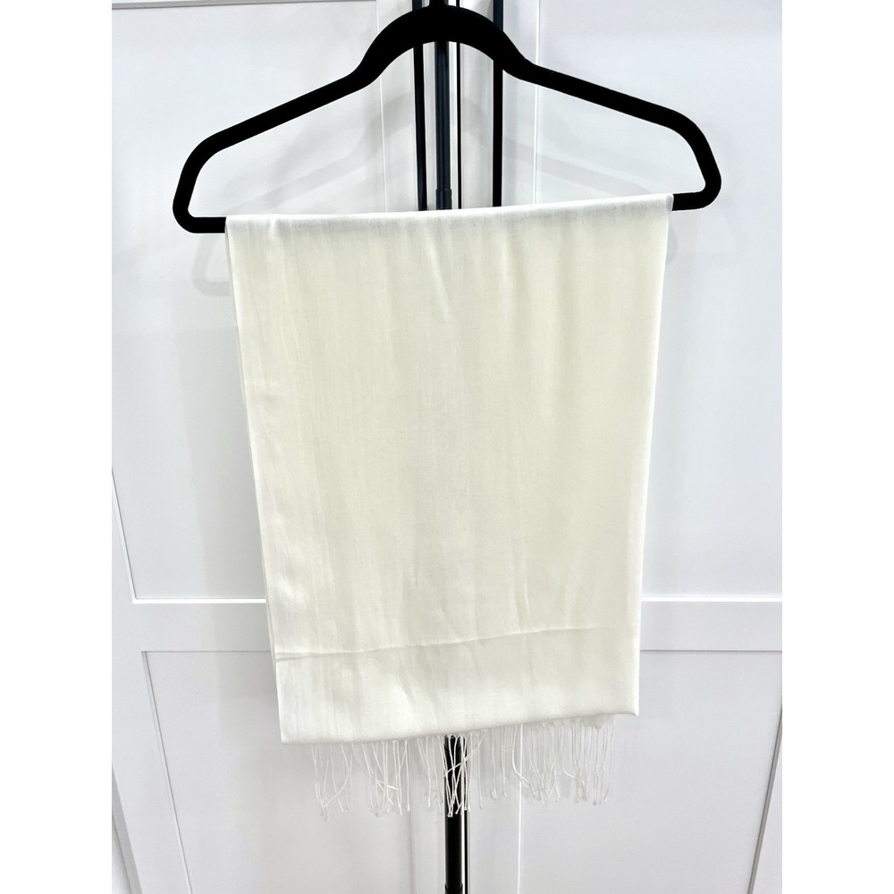 Lot of 2 Soft Scarves / Wraps With Fringe Heavyweight Camel & Ivory Cashmere - Picture 8 of 12